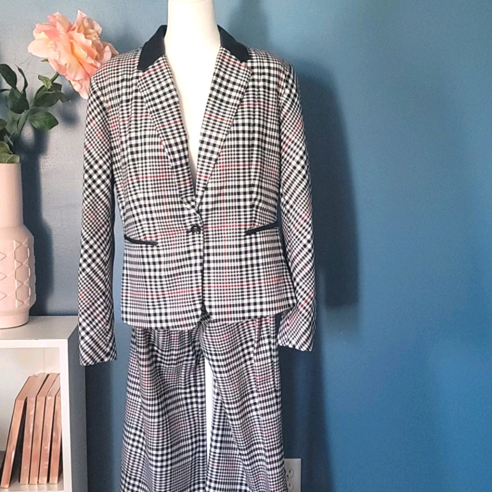Plaid suit with tie waist pants